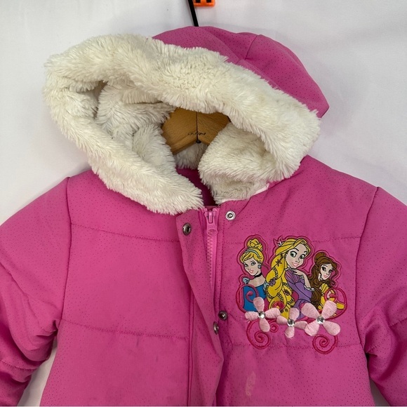 Disney Princess Puffer Winter Coat Jacket Toddler Small Hooded Embroidered Pink‎ - Picture 2 of 16